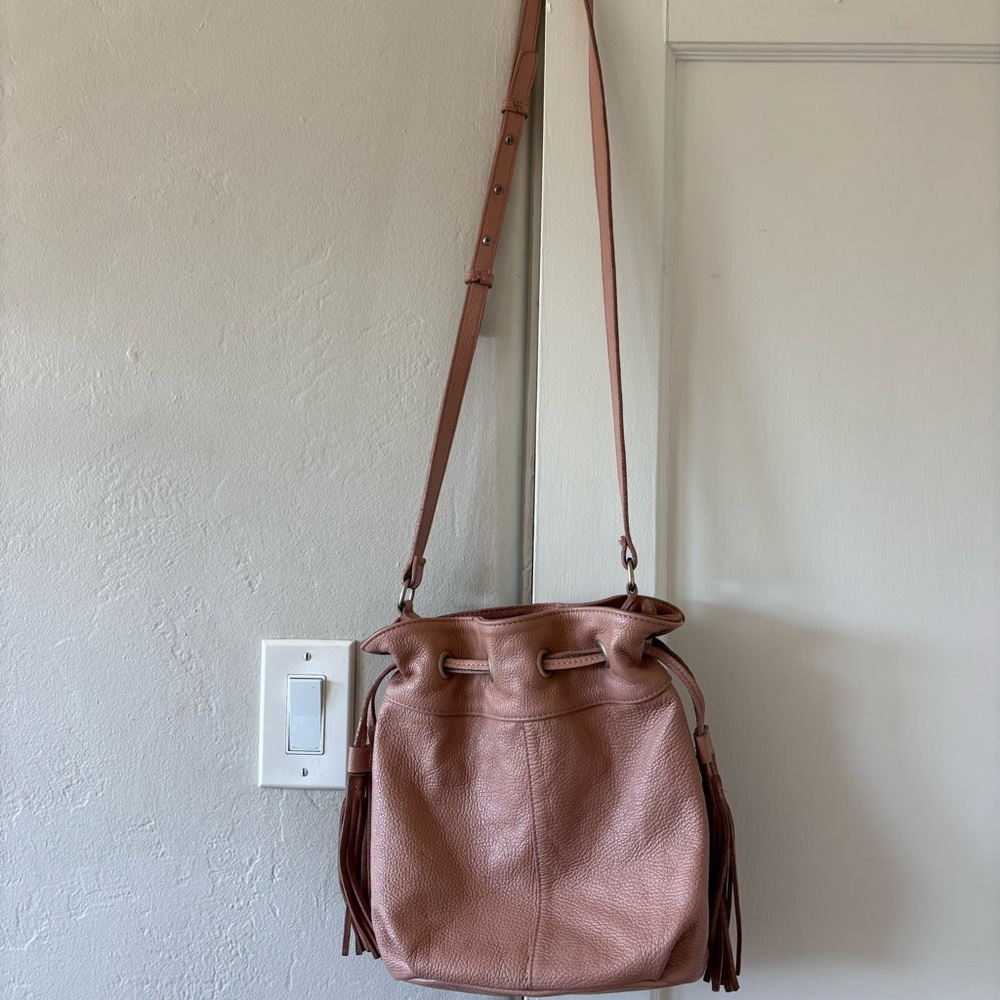 Coach and Four Pink Leather Crossbody Bucket Bag Tassels - Picture 7 of 12